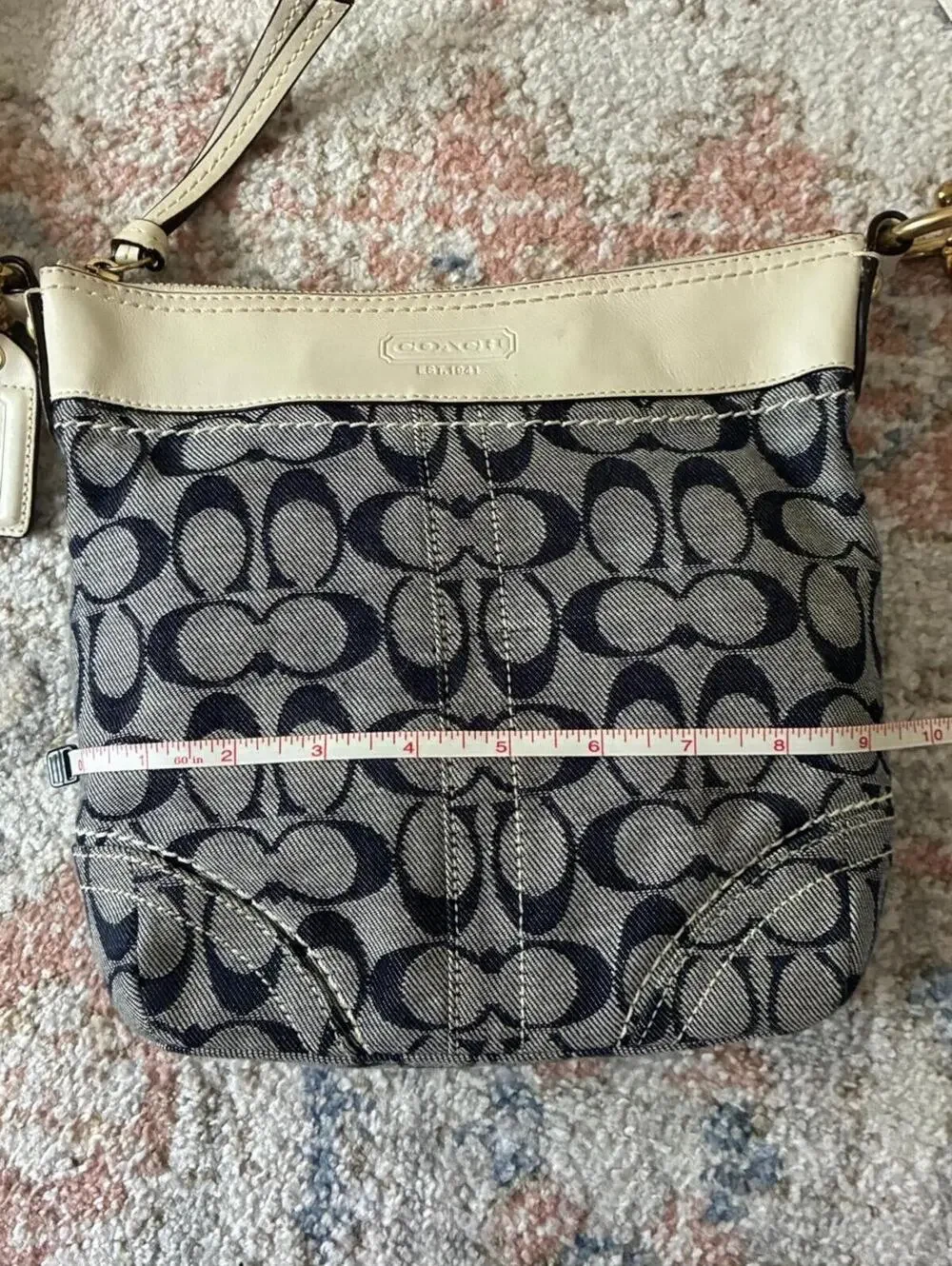 Coach 10402 Signature C Duffle Blue Denim Leather Convertible Handbag